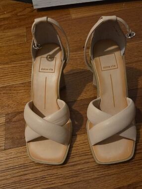Dolce Vita Cream Crisscross Ankle-Strap Block Sandals